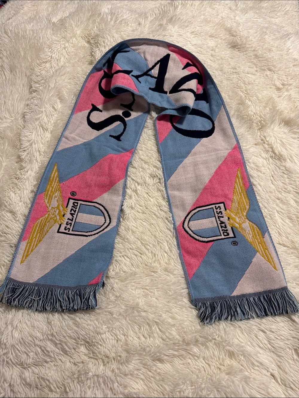 S.S. Lazio Striped Team Scarf in Sky Blue, Pink & White NWT